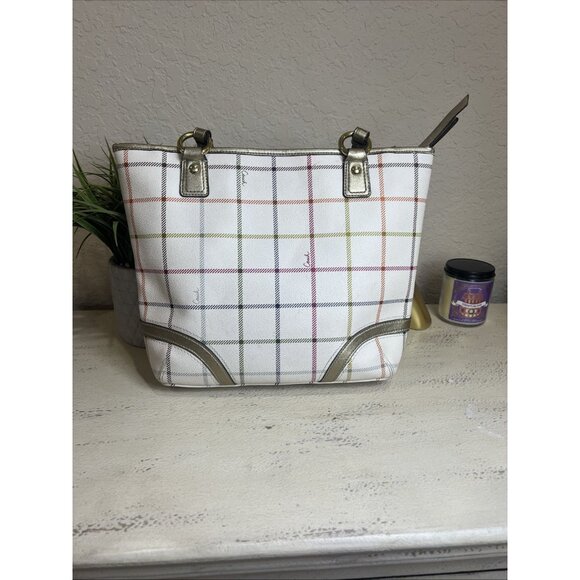 Coach Heritage Tattersall Shoulder Bag Multi Plaid Leather Cream Women’s - Picture 2 of 15